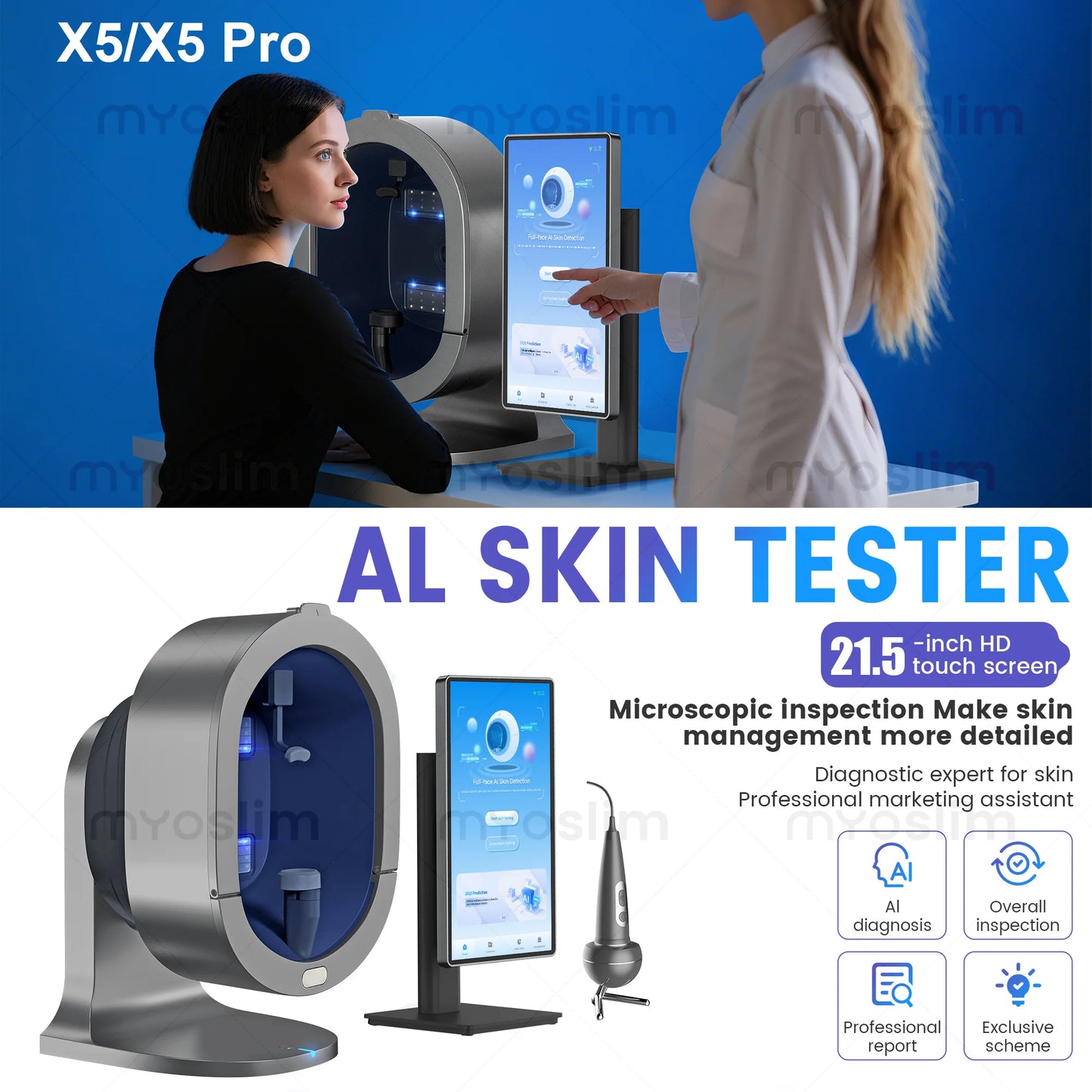 Facial Skin Analyzer With 3D AI Hair Scanner Spectrum Light