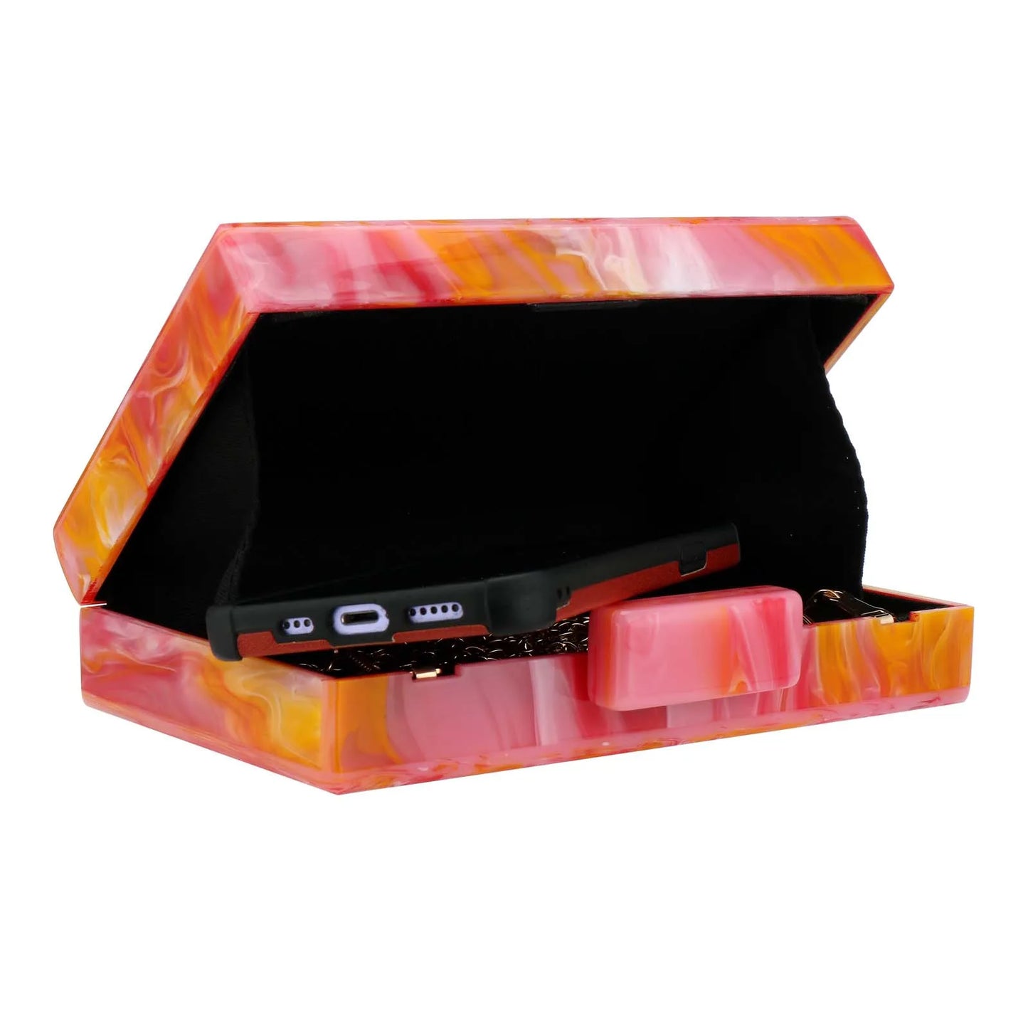 Marble Acrylic Box Clutch Handbag With Chain For Evening Event