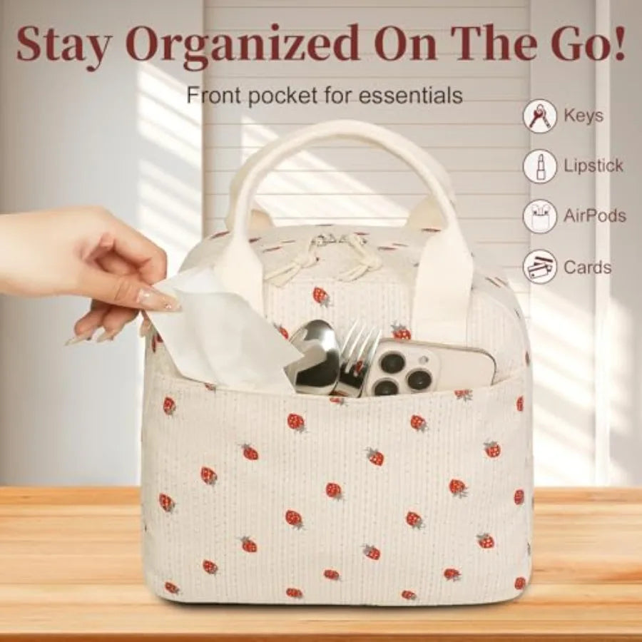 Corduroy Lunch Box For Women Reusable Thermal Cooler Bag For Work