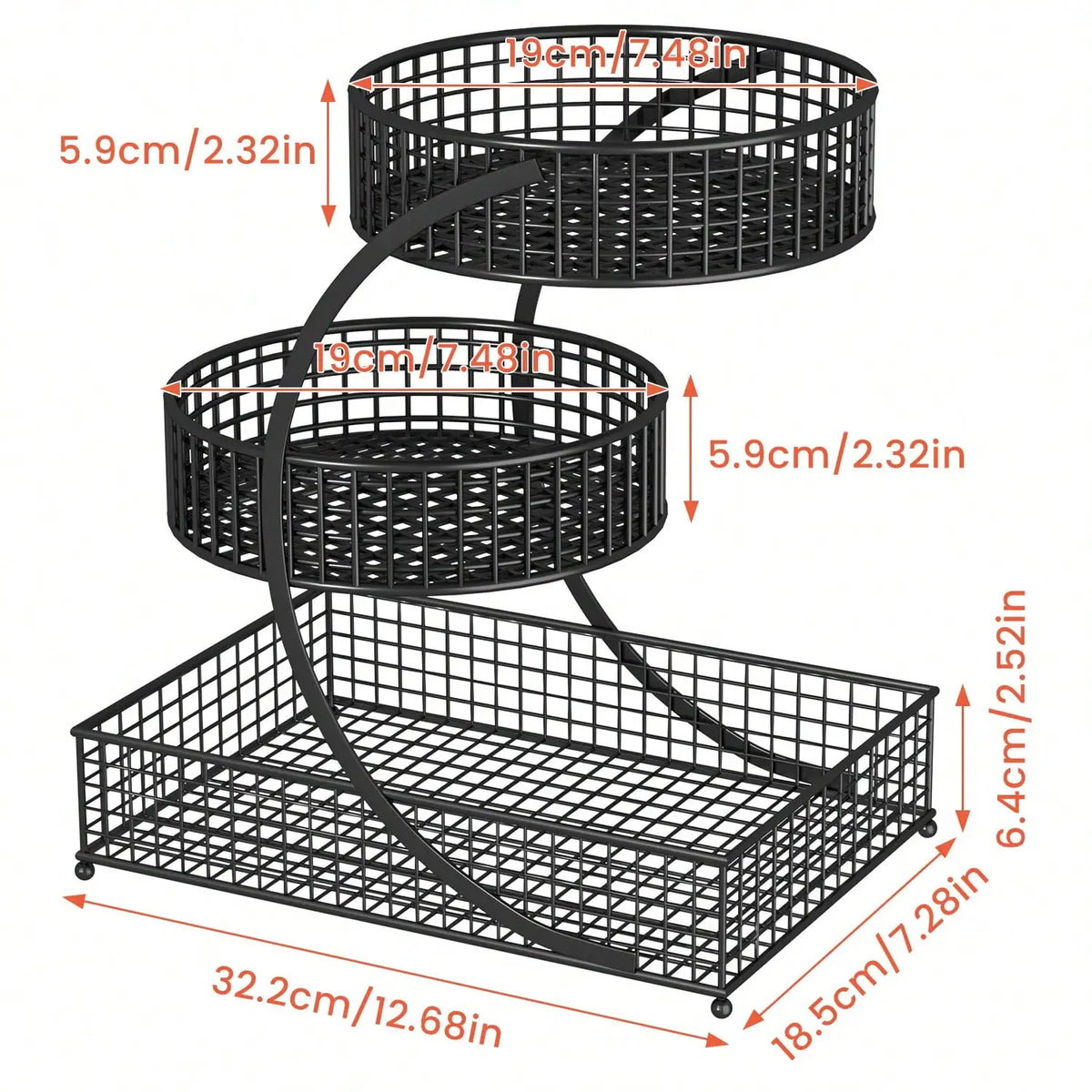 3-Tier Circular Metal Storage Rack, No Assembly Required Polished Cosmetics Organizer, Multi-Purpose Skincare Display Stand for Vanity Bathroom Kitchen Countertop