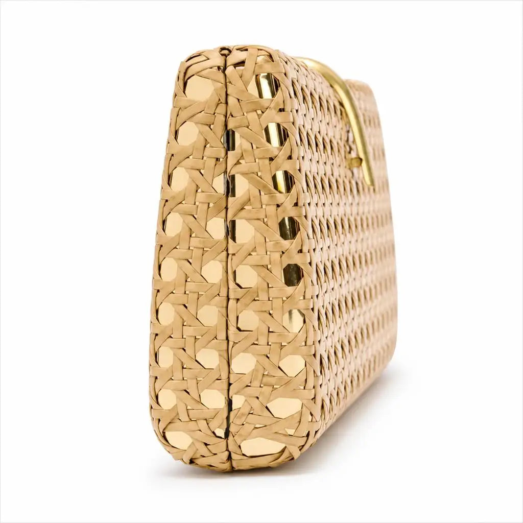 Metallic Rattan Evening Clutch Shoulder Bag Chain Strap