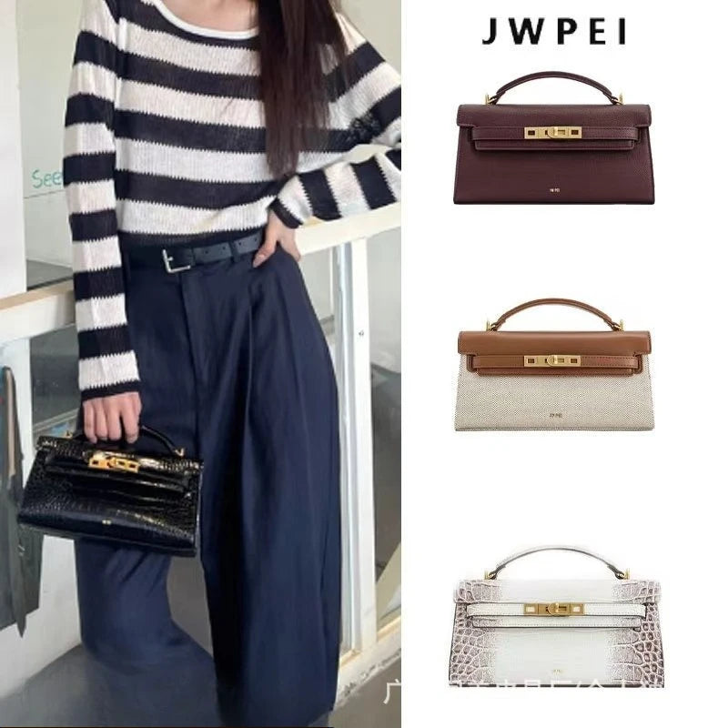 JW PEI Noor Mini Leather Top Handle Handbag Women's Crocodile Embossed Crossbody Purse Elegant Luxury Style Satchel Shoulder Bag
