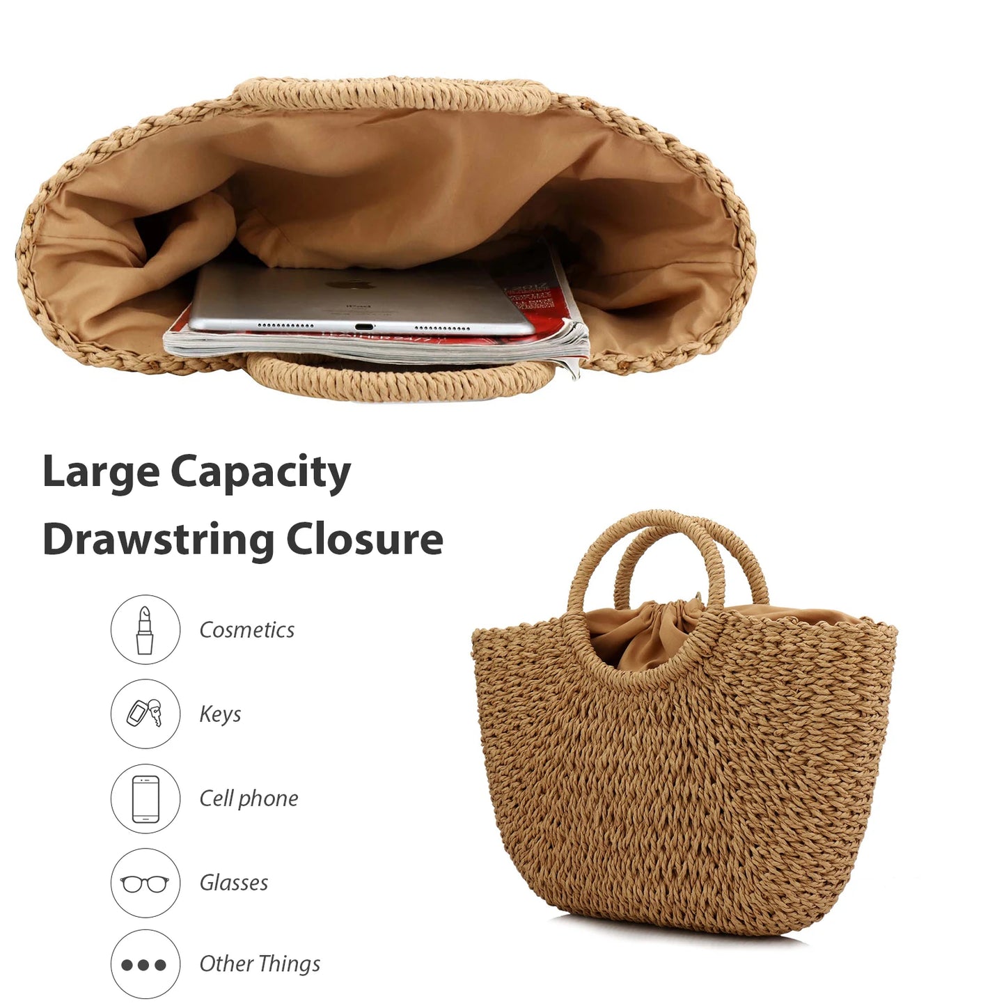 Women Straw Weave Beach Bag Large Capacity Rattan Tote