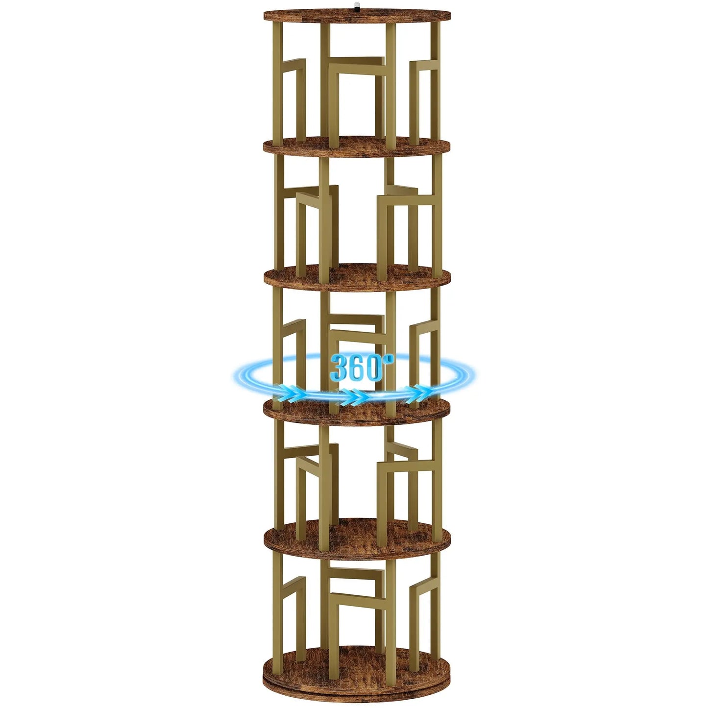 5-Tier Rotating Bookshelf Tower, 360° Spinning Corner Bookcase Holds 100+ Books, 63in Narrow Floor Storage Shelf For Home Office