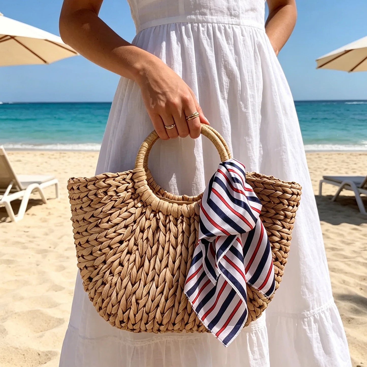 YYW Handmade Straw Woven Bag For Beach And Shopping