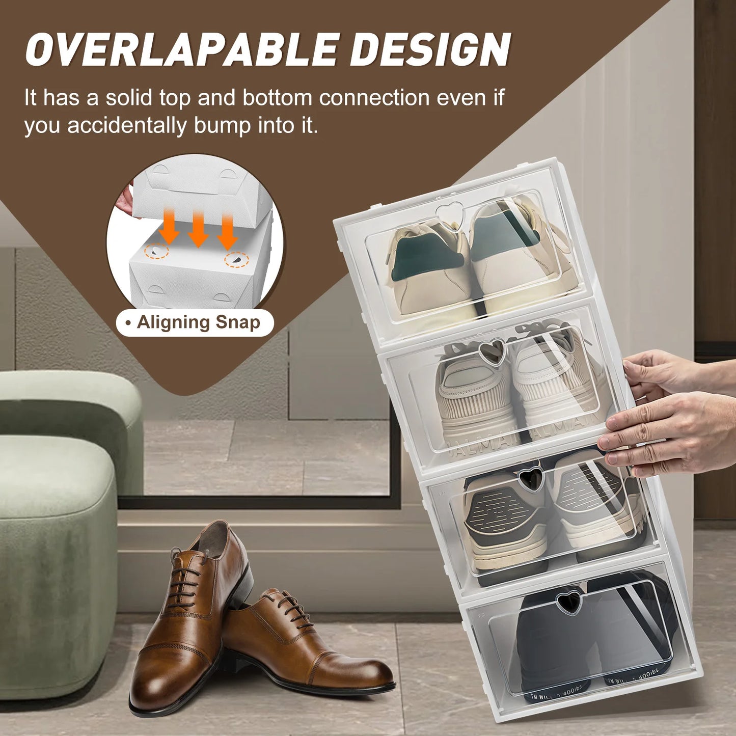 20PCS Stackable Shoe Storage Box Transparent Shoe Organizer Side Flap Design Dust‑proof PP Shoe Case with Heart‑shaped Vent Holes Shoe Organizer for Home Closet