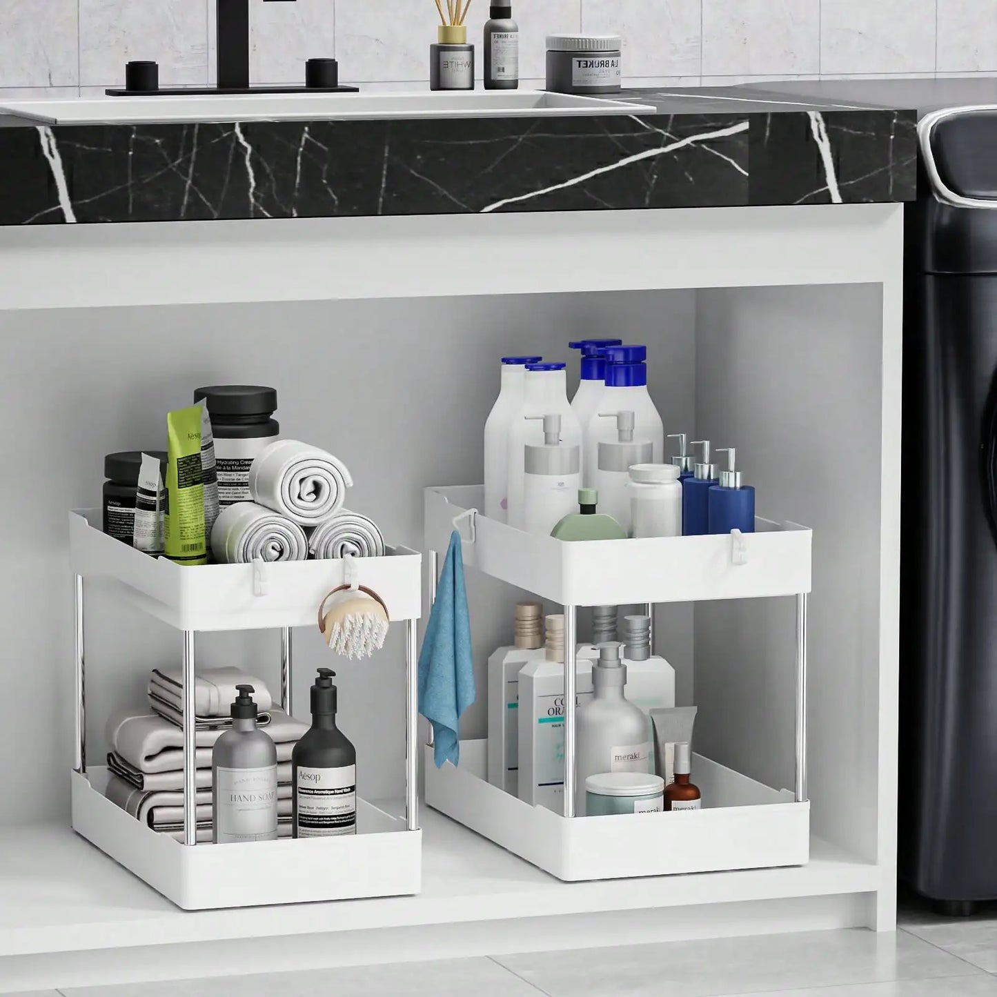 3 Pcs Bathroom Sink Storage Shelf Set, Countertop Vanity Organizer Rack, Multi-Purpose Cosmetics Display Stand for Kitchen & Bathroom, S/M/L Sizes