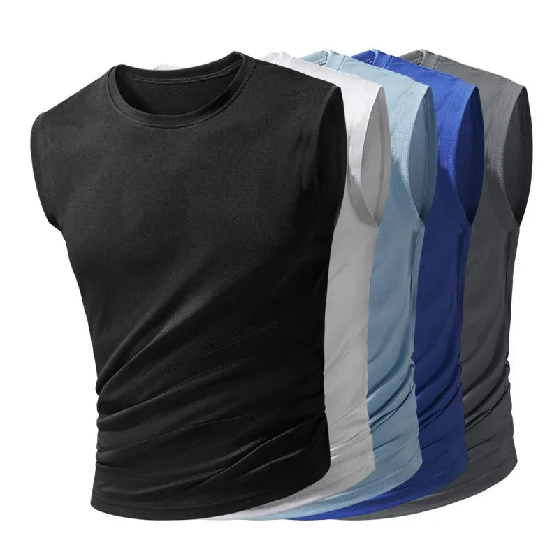 Summer Ice Silk Running Vest Men Sports Fitness Sleeveless T-shirt Quick-dry Mesh Gym T-shirt Breathable Plain Lovers Clothing