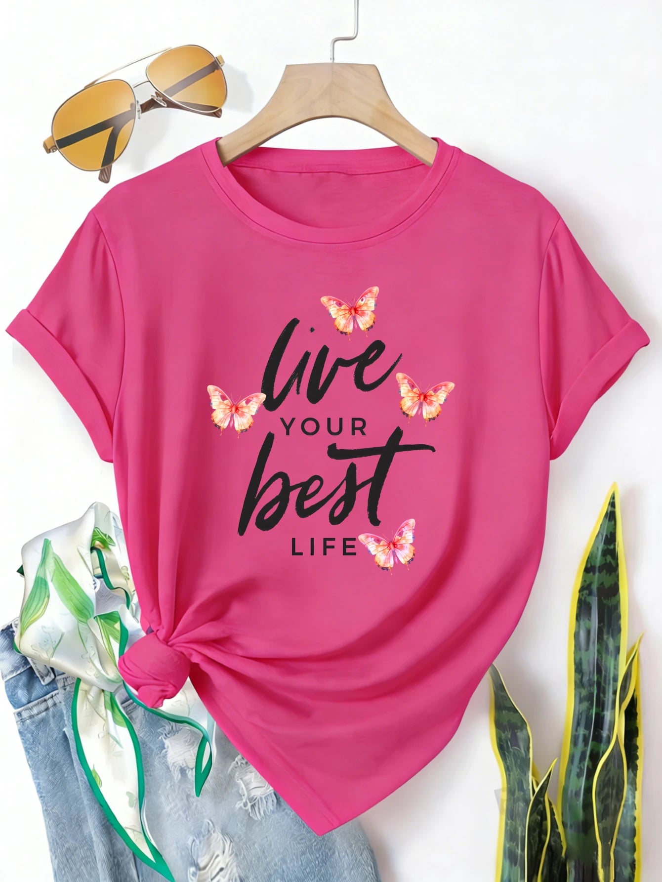 Plus Size Womens Short Sleeve T Shirt Butterflies Print