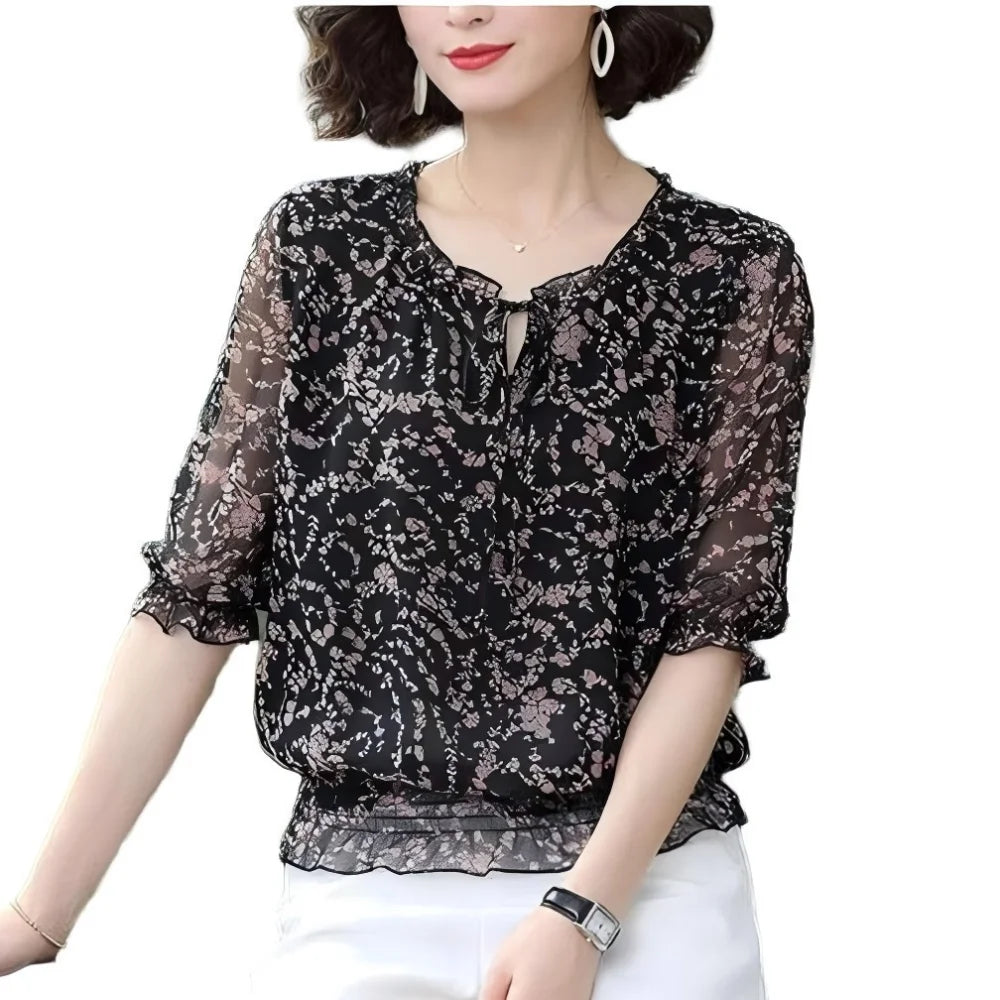 Bohemian Style Women's Summer Short-Sleeve Cropped Printed Top