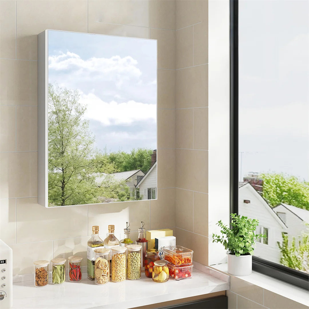LUVODI Wall Mounted Bathroom Medicine Cabinet Luxury Single Door Open Vanity Storage with Mirror 500x700mm Size