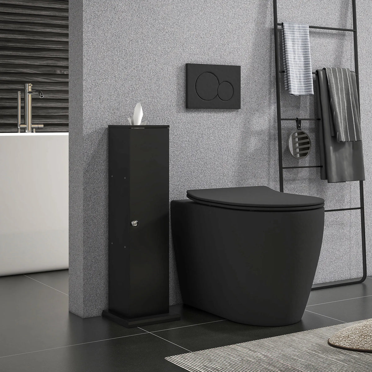 Homcom Toilet Paper Cabinet, Small Bathroom Corner Floor Cabinet with Doors and Shelves, Slim Storage Bathroom Organizer, Black