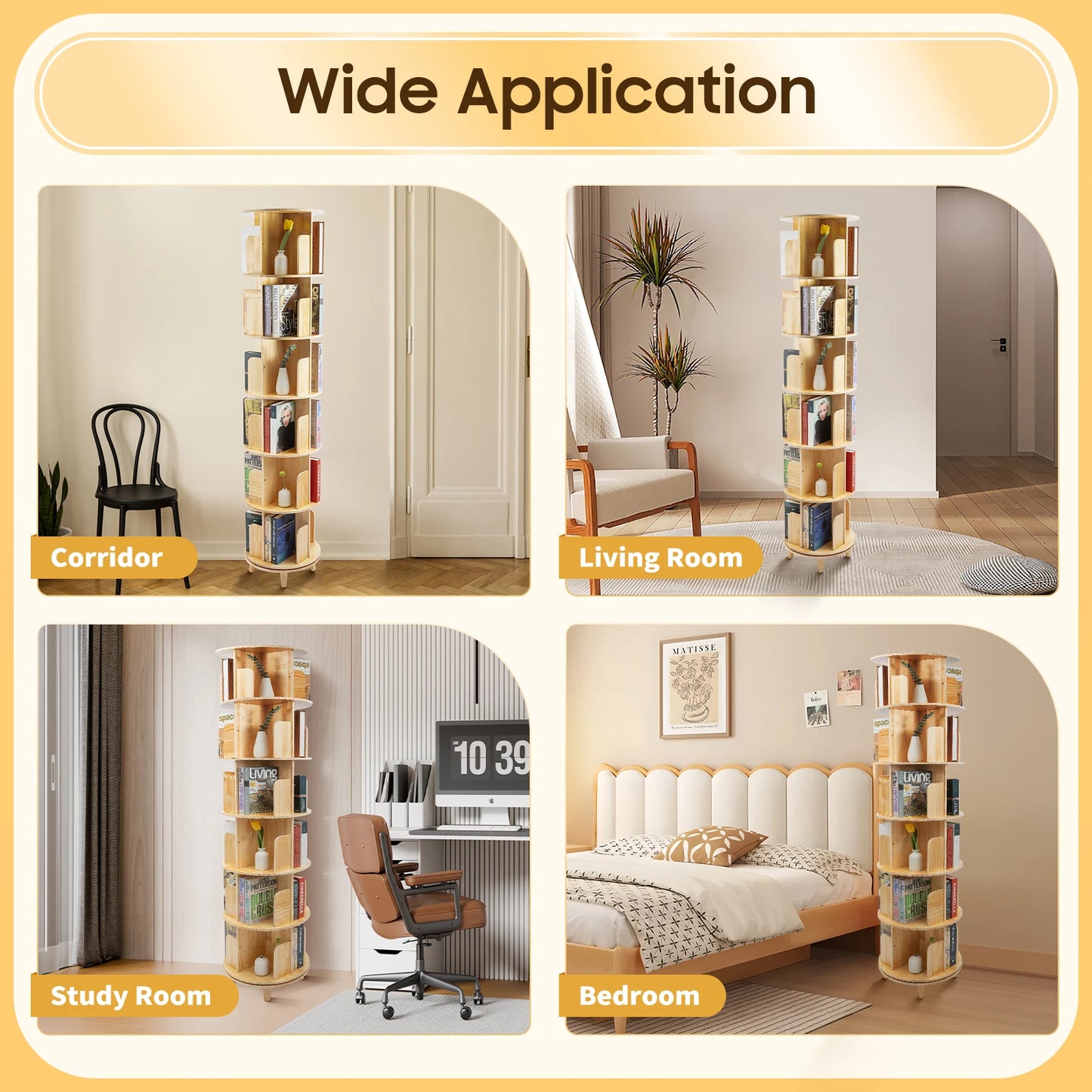 Multi-Functional Revolving Bookshelf Organizer Rotating Bookshelf 360 Display Floor Standing Bookcase Storage Rack