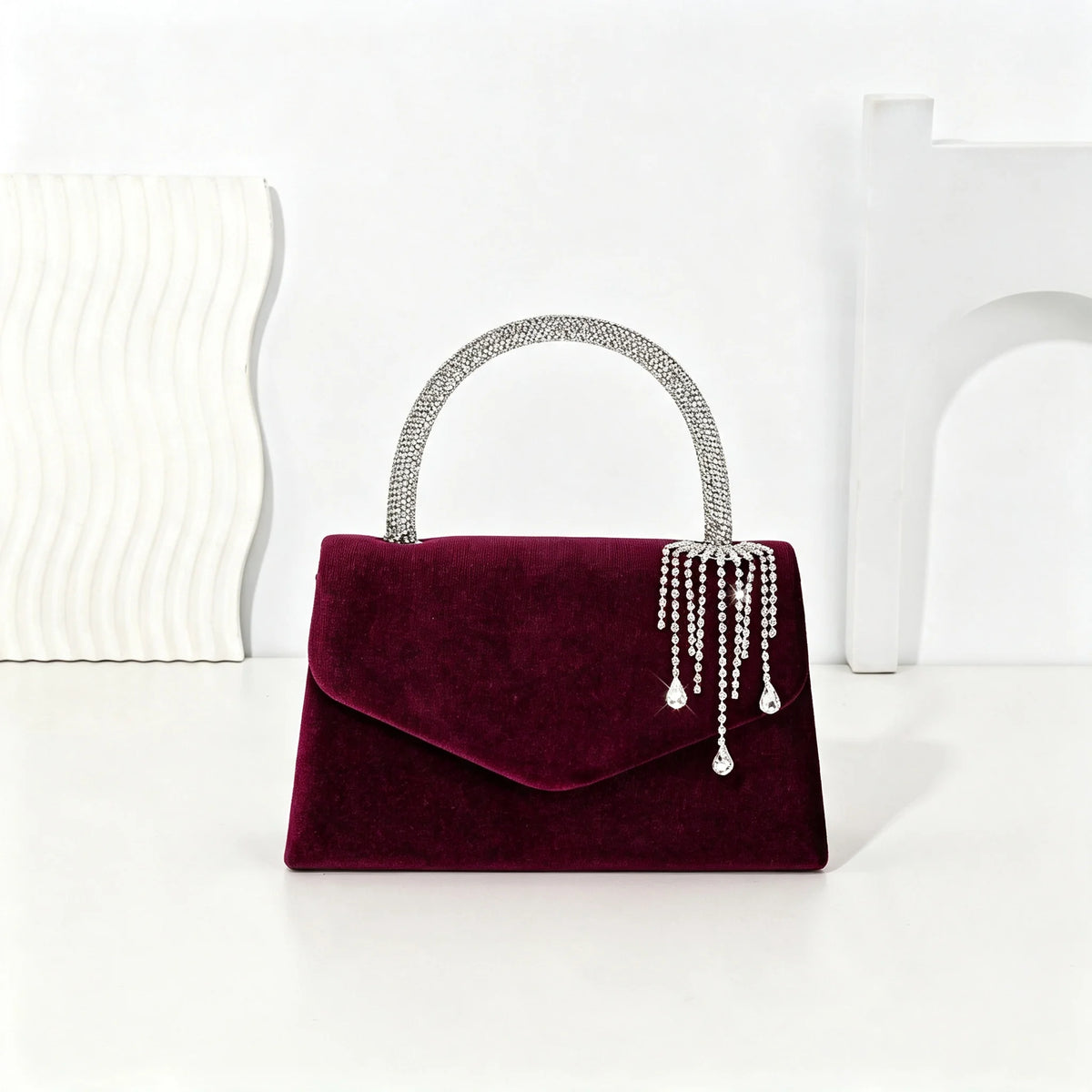 Women's Velvet Envelope Clutch With Rhinestone Tassel Pendant Bag