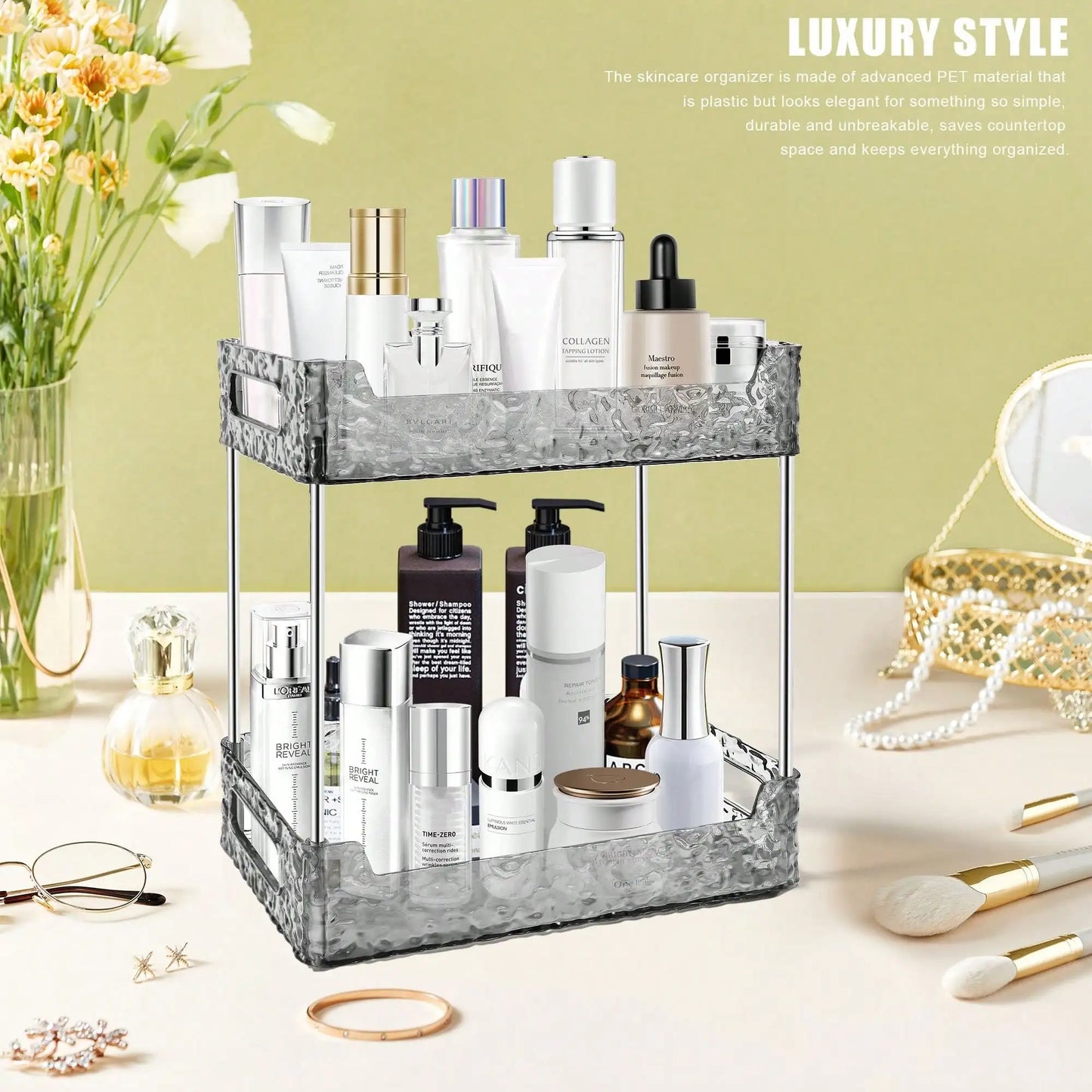 3 Tier Bathroom Counter Organizer, Vanity Makeup Skincare Storage Shelf, Perfume Cosmetic Display Stand for Dresser Countertop