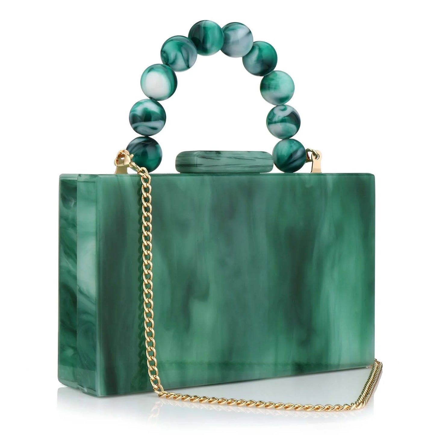 Marble Acrylic Beading Box Clutch Luxury Evening Bag With Chain Strap