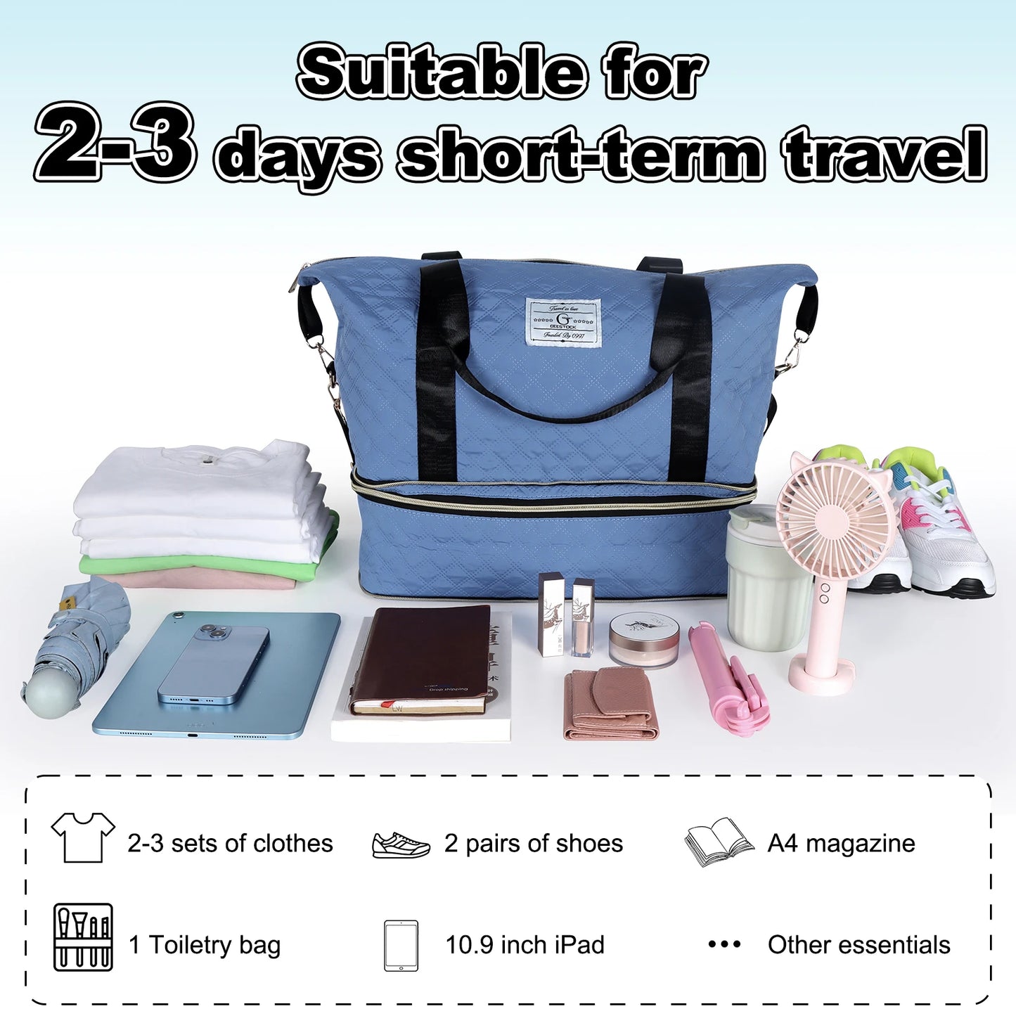 Geestock Expandable Travel Duffle Bag Large Capacity Luggage