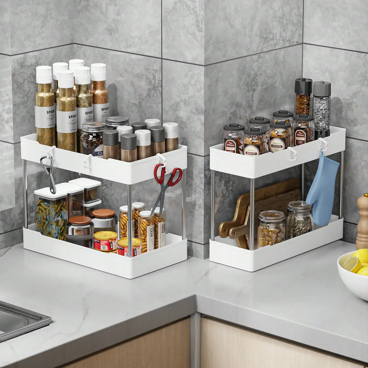 3 Pcs Bathroom Sink Storage Shelf Set, Countertop Vanity Organizer Rack, Multi-Purpose Cosmetics Display Stand for Kitchen & Bathroom, S/M/L Sizes