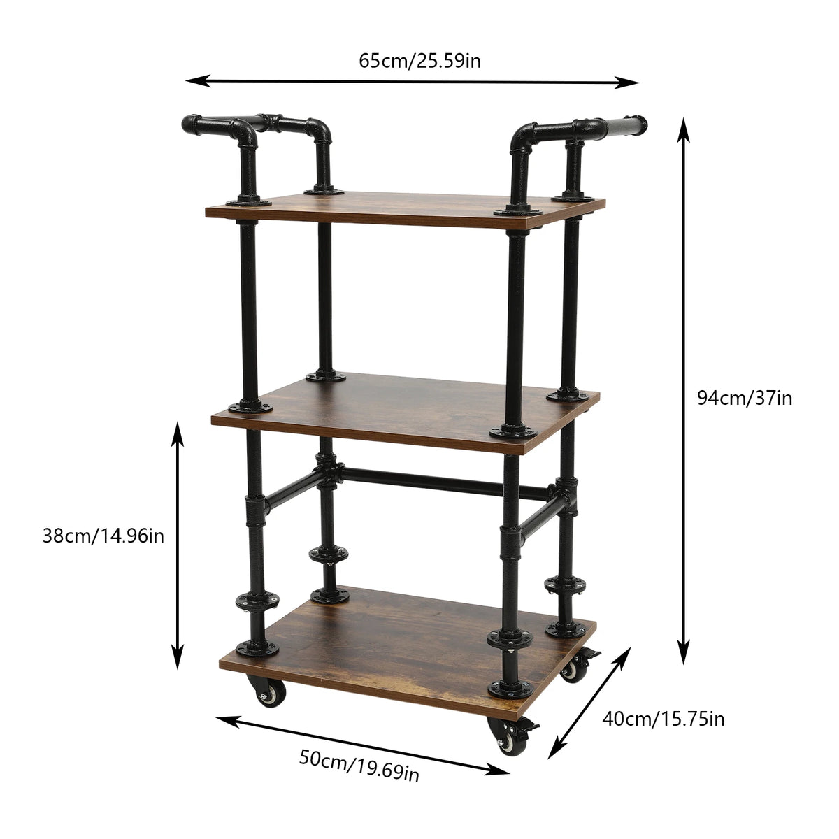 3 Tiers Industrial Bar Carts on Wheels with Storage Kitchen Foldable Storage Rack  Wine Tea Liquor Shelves for Kitchens, Bars, Living Rooms, Bedrooms