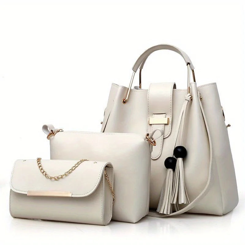 PU Leather Women Tote Bag Set Shoulder Crossbody Messenger Clutch