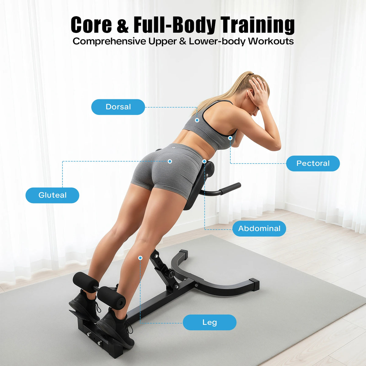Adjustable Hyperextension Bench With Anti-Slip Pedals For Home Gym