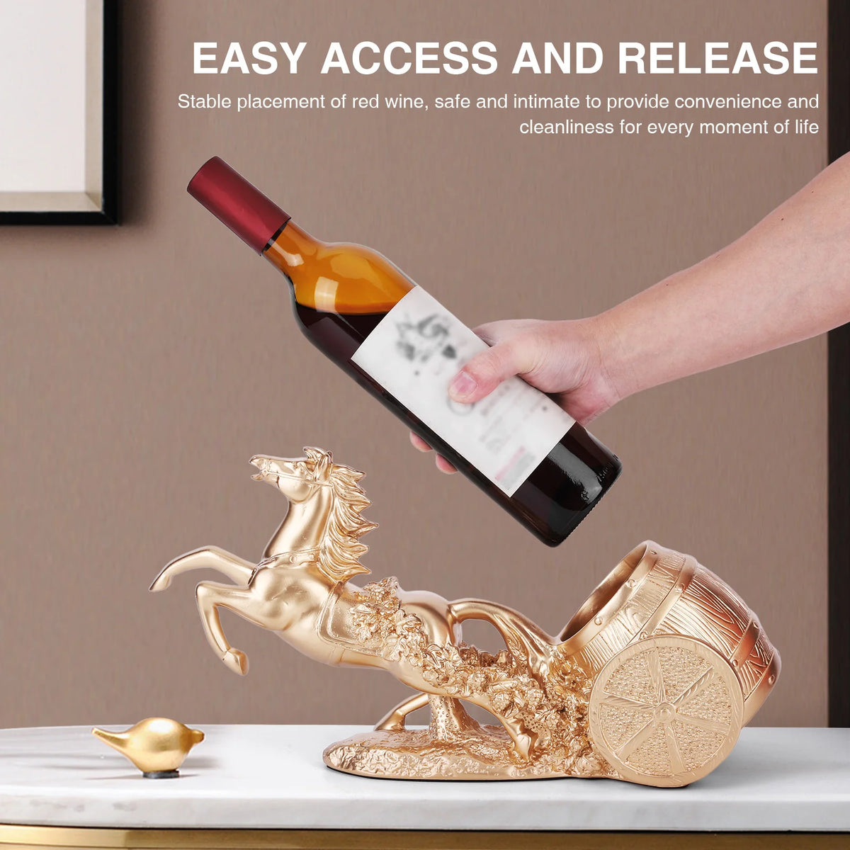 Brown Horse Wine Rack Stand Freestanding Wine Bottle Holder Statue Wine Display Stand for Country Farm Kitchen Decor