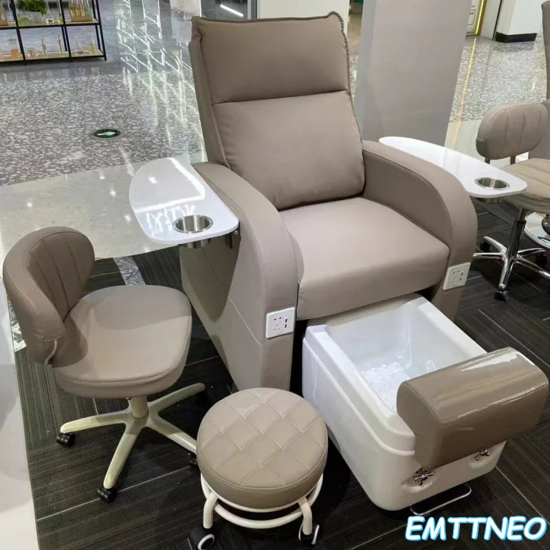 Foot Care Chair, Relaxing Massage Lying Modern Foot Spa Made of Stainless Steel Synthetic Leather Suitable for Beauty Salons