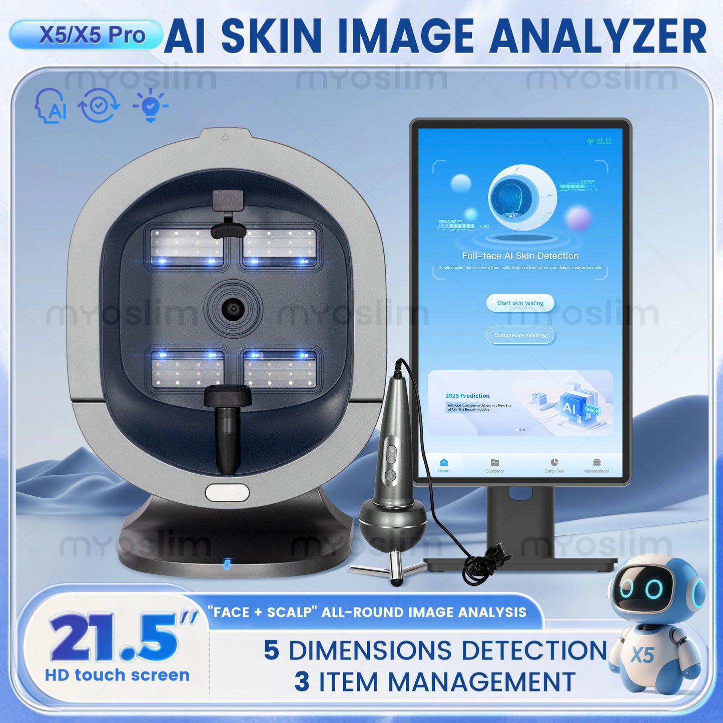 X5 High-Definition Magic Mirror Skin Scanning System 3D AI Facial Analyzer with UV and Moisture Detection for Salon Use