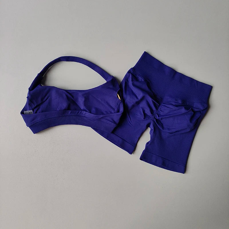 Halter Neck Sports Bra Shorts Set For Yoga Pilates