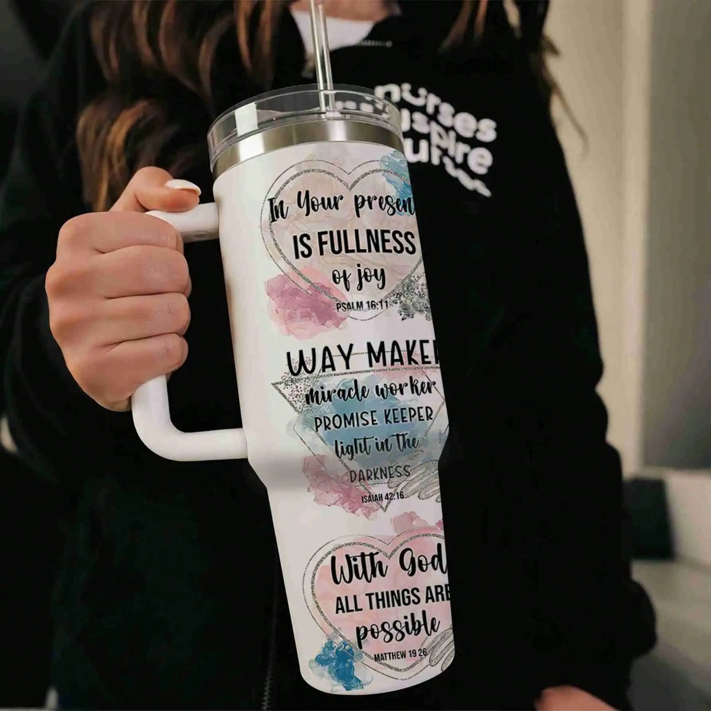 Bible Verse - 40oz Large Capacity Car Water Bottles With Lid And Handle, 304 Stainless Steel Insulated Tumbler, Suitable For Ca