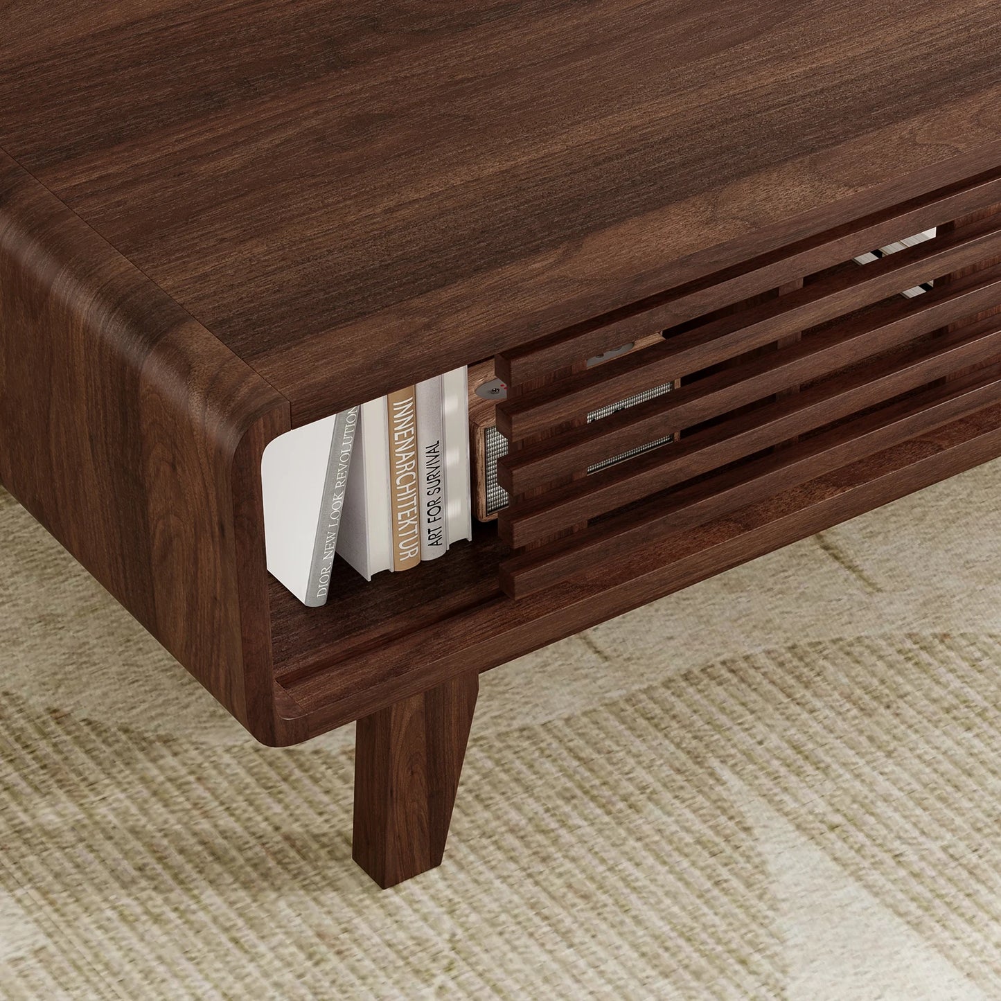 Mid Century Modern Farmhouse Coffee Table with Storage, Wood Table for Living Room, Farmhouse Style