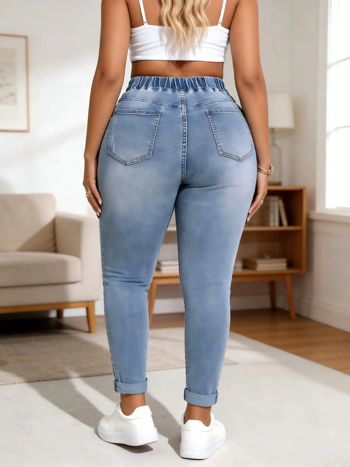 【HME】Jeans | Women Skinny Jeans High Waist Stretch Denim Pants Hip-Lifting Cuffed Ankle Y2K Aesthetic Casual Slim Trousers
