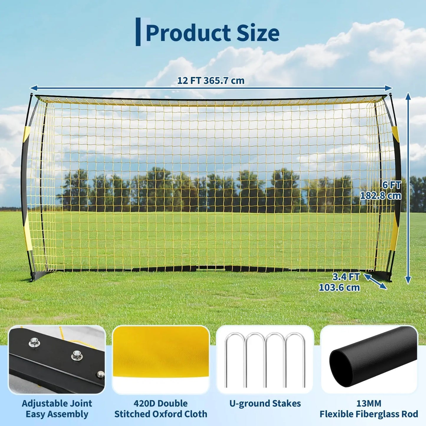HiMISS Backyard Foldable Metal Frame Soccer Goal With Bag