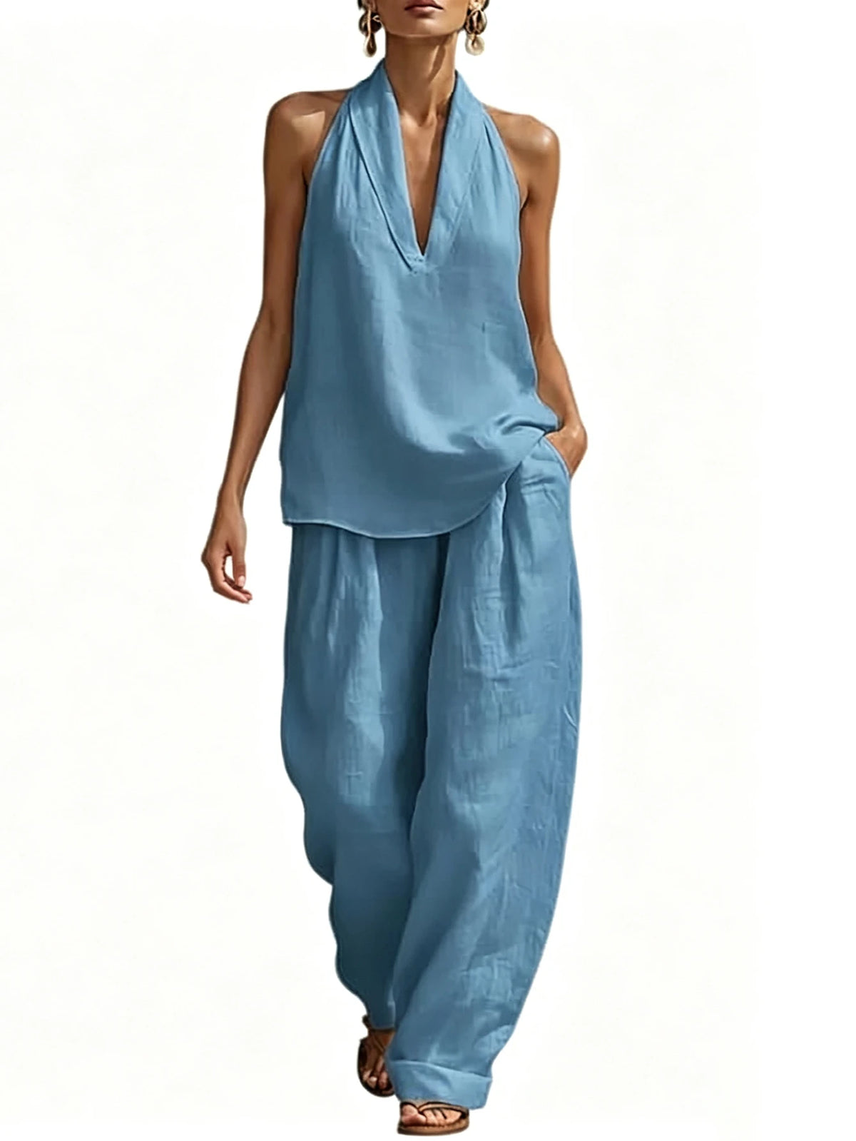 Women's Halter Top And Wide Leg Pants Matching Set