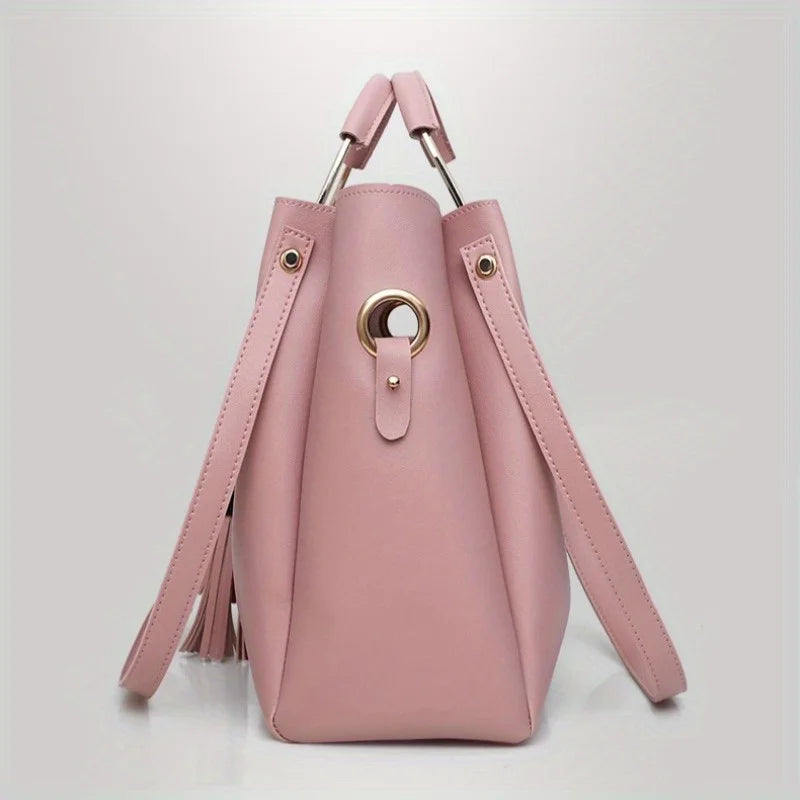 PU Leather Women Tote Bag Set Shoulder Crossbody Messenger Clutch