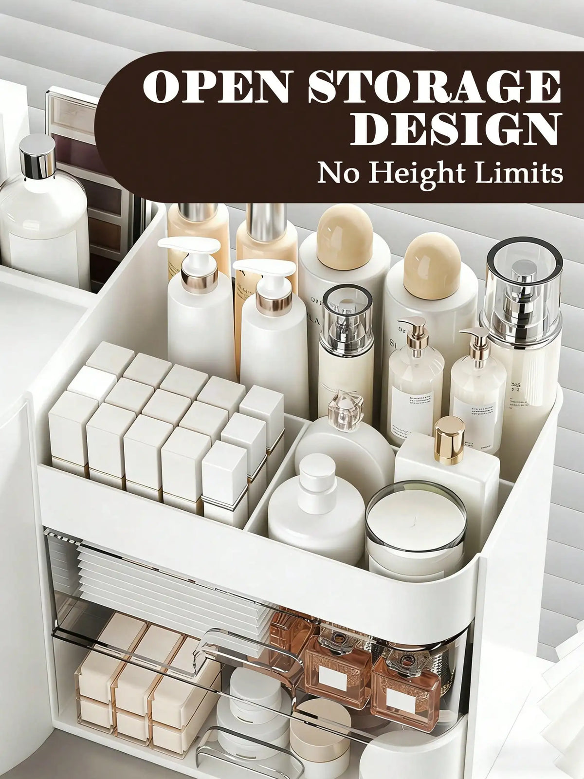 2-Tier Rotating Makeup Organizer with Brush Holder, Large Capacity Skincare Storage Box for Bathroom Countertop Vanity Dresser, White