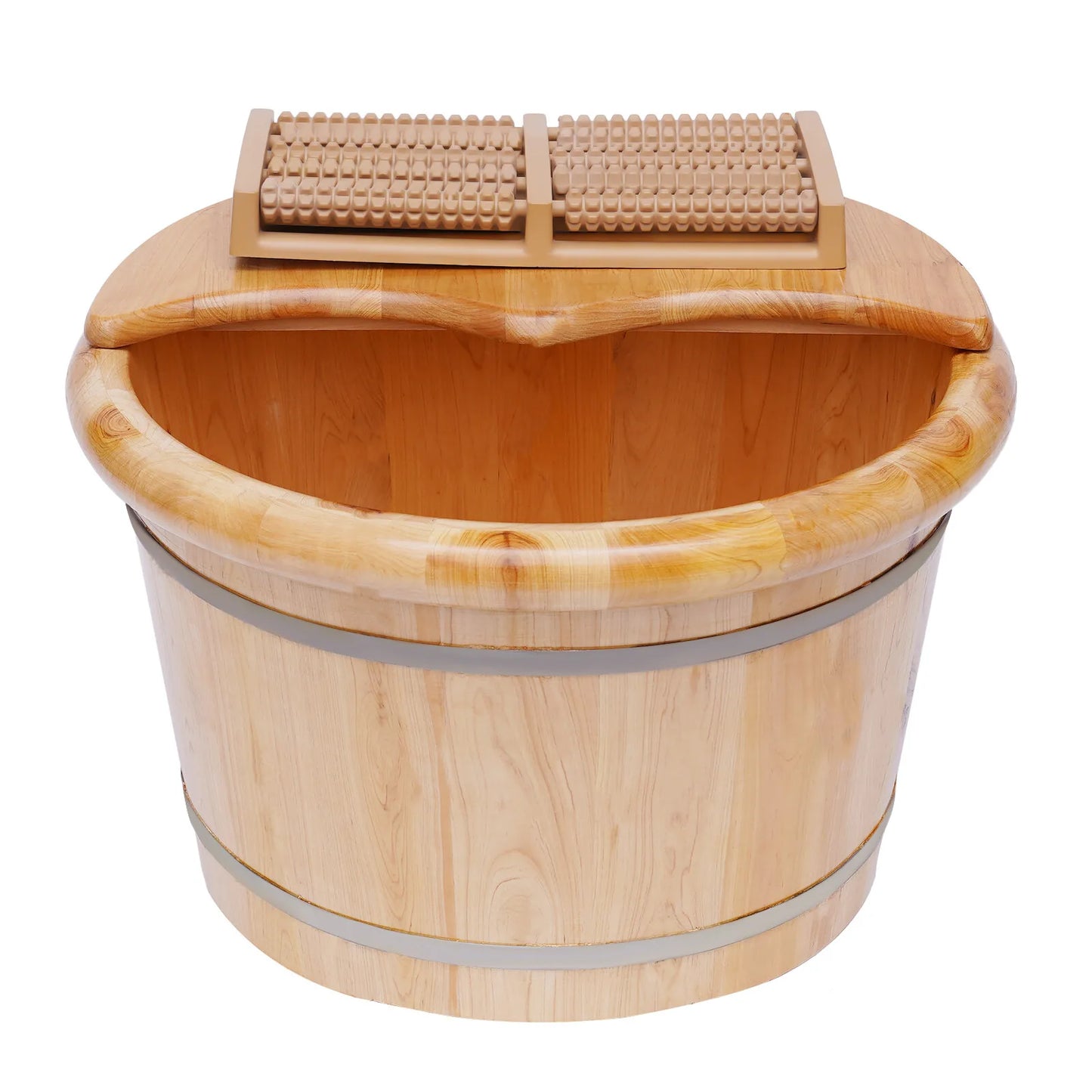 Cedar Wood Foot Bath Tub Leak-Proof Insulated Foot Soak Bucket with Lid & Massage Roller 10.36lb Wooden Foot Spa Basin