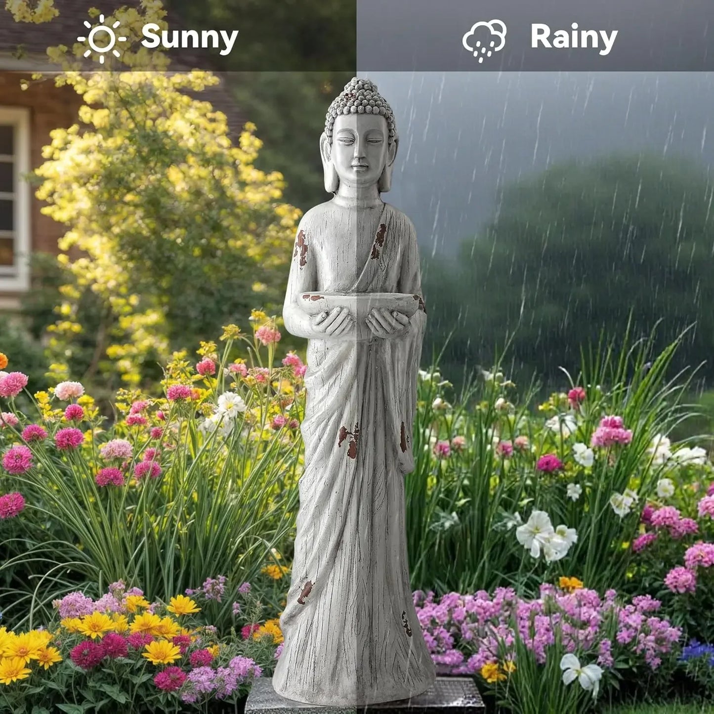 Meditative Buddha Statue Birdfeeder Zen Garden Sculpture Outdoor Decor