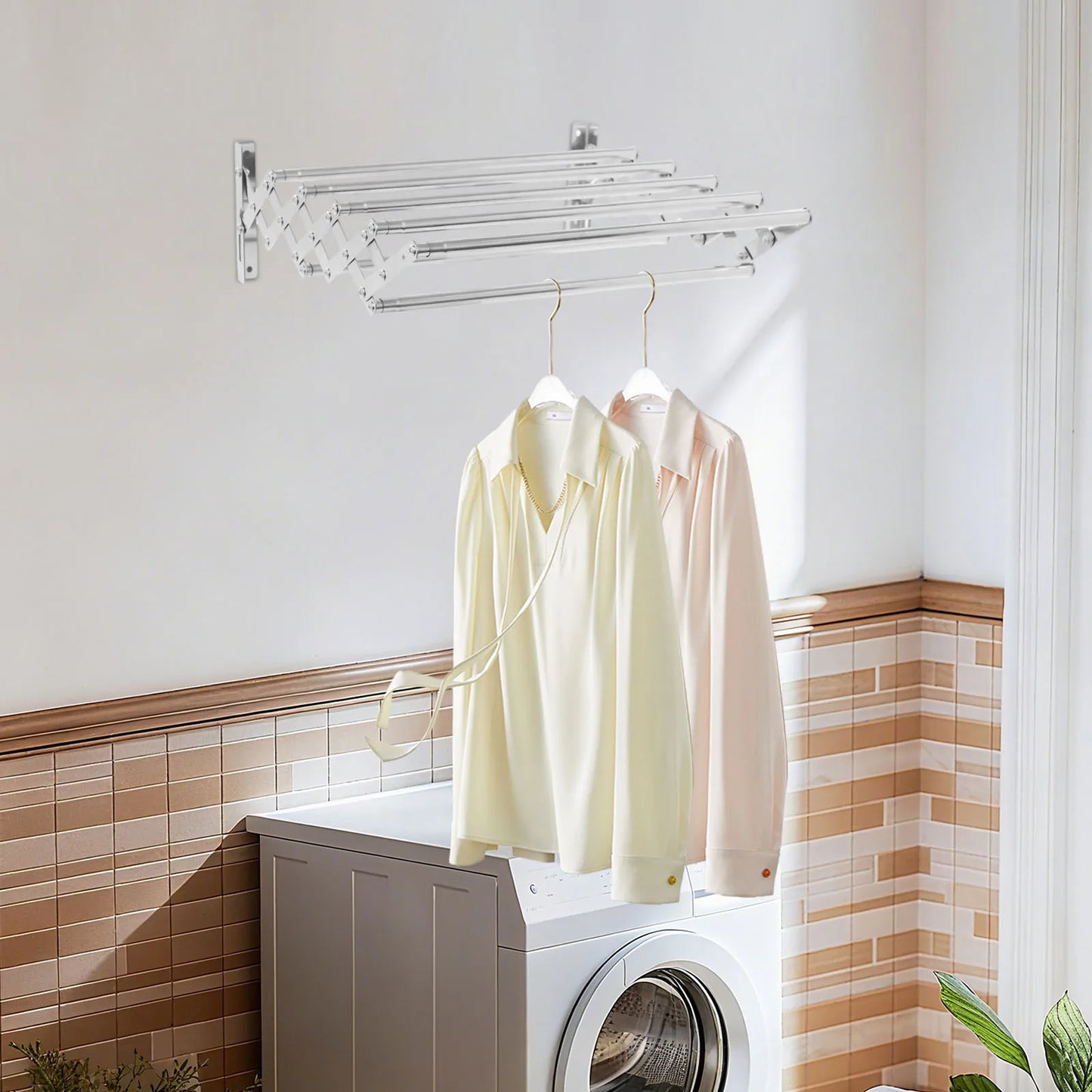 Stainless Steel Wall Mounted Clothes Drying Rack 40kg Load 7 Telescopic Rods Expandable Space Foldable Garment Organizer