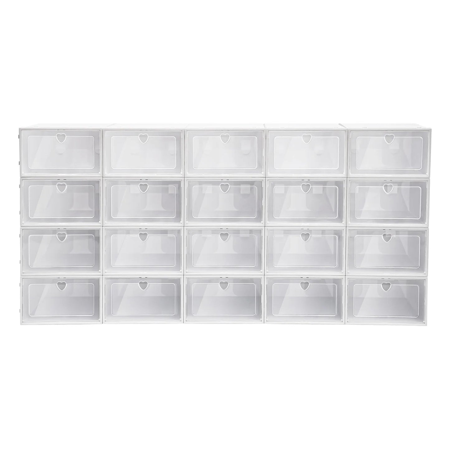 20PCS Stackable Shoe Storage Box Transparent Shoe Organizer Side Flap Design Dust‑proof PP Shoe Case with Heart‑shaped Vent Holes Shoe Organizer for Home Closet