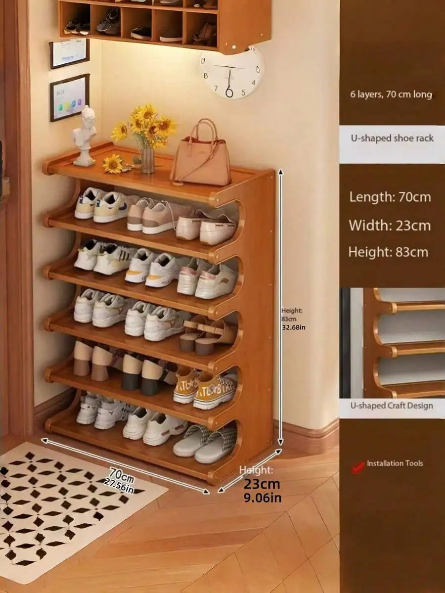 1-piece 5-6-tier space-saving bamboo freestanding multifunctional ultra-easy-to-assemble natural shoe rack storage shelf, suitable for entryway, wardrobe, hallway, bedroom, home decor, desktop storage shoe rack unit