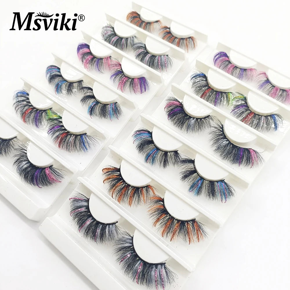 Fast Shipping Ombre Rainbow Mink Lashes 18-22MM Colored Party Mink Eyelashes Box Package 5D 3D Glitter Fake Eyelashes Makeup