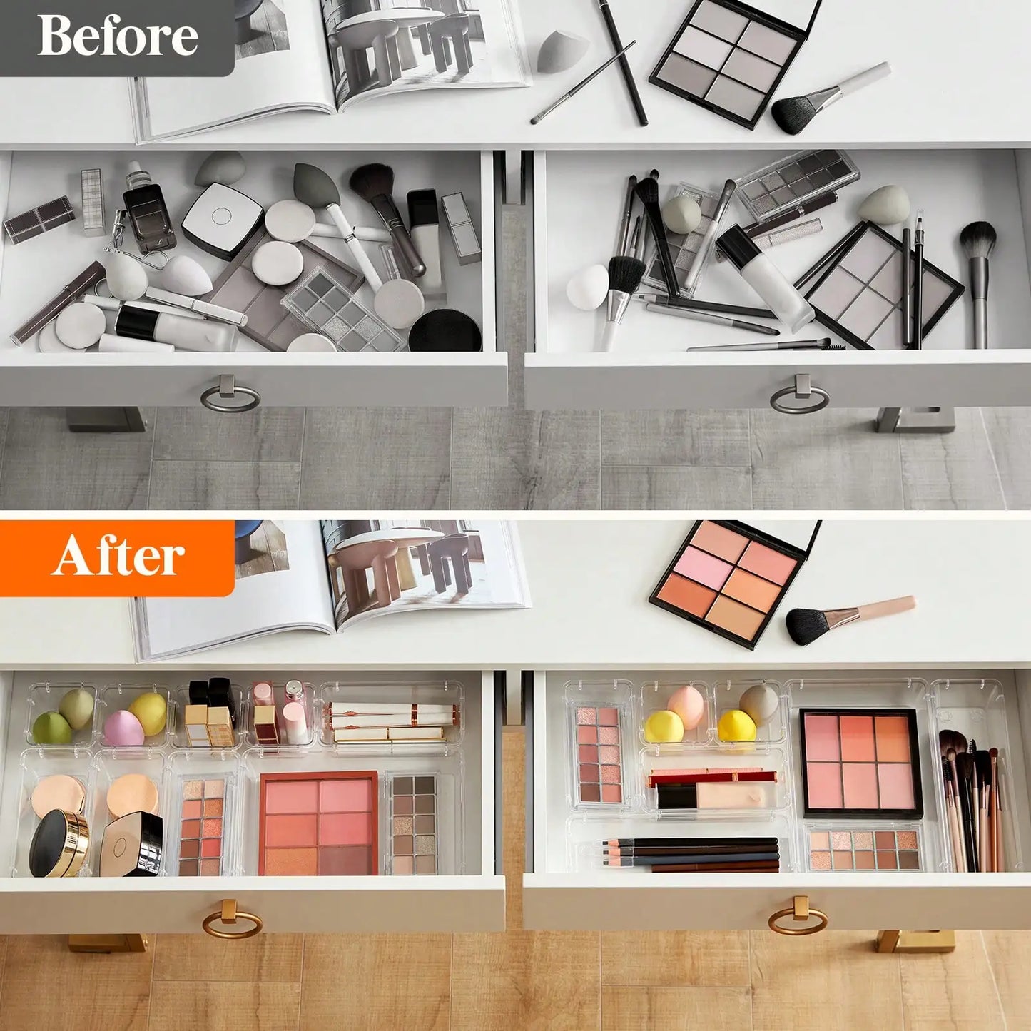 25-Piece Clear Drawer Organizer Set, Plastic Dividers Storage Box for Makeup Jewelry Gadgets, Versatile Desk Dresser Bathroom Dormitory Organizer