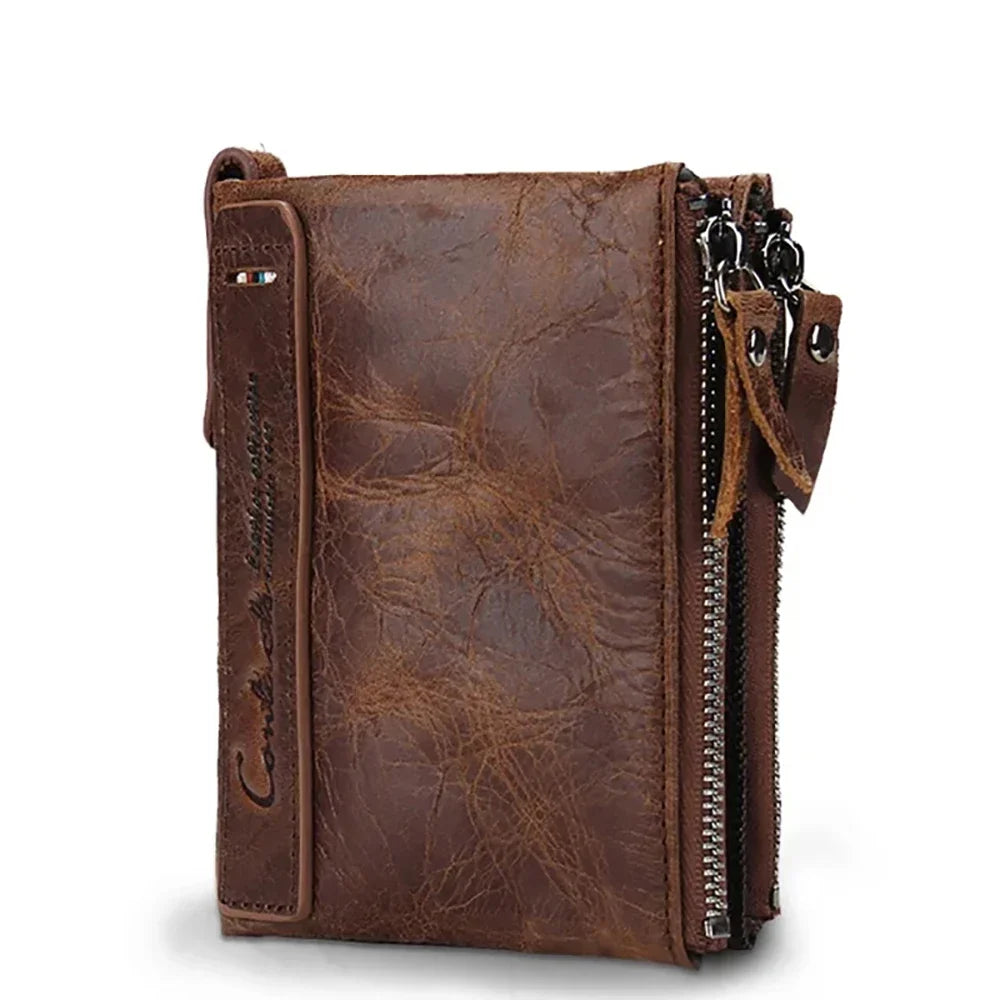 Genuine Leather Short Wallet Card Holder Money Clip Unisex