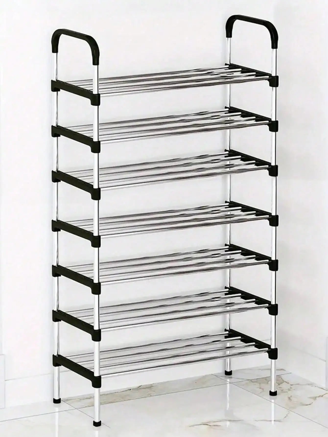 Adjustable Stainless Steel Shoe Rack, 7/8-Tier Large Capacity Shoe Organizer, Space Saving Multi-Layer Storage Rack for Entryway, Bedroom & Closet