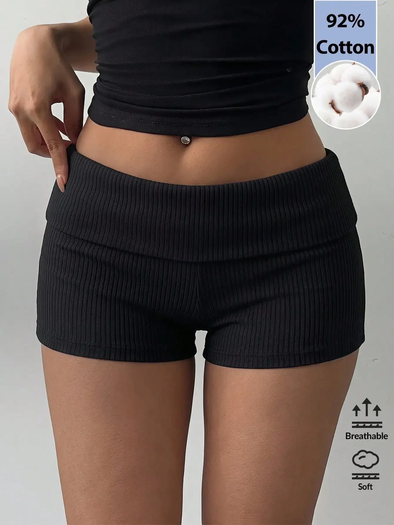 Plain Knit Low Rise Skinny Workout Shorts For Women