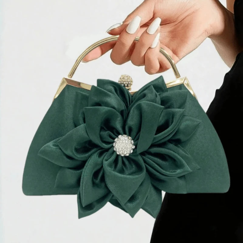 Elegant Women Silk Floral Evening Clutch Purse For Wedding Party