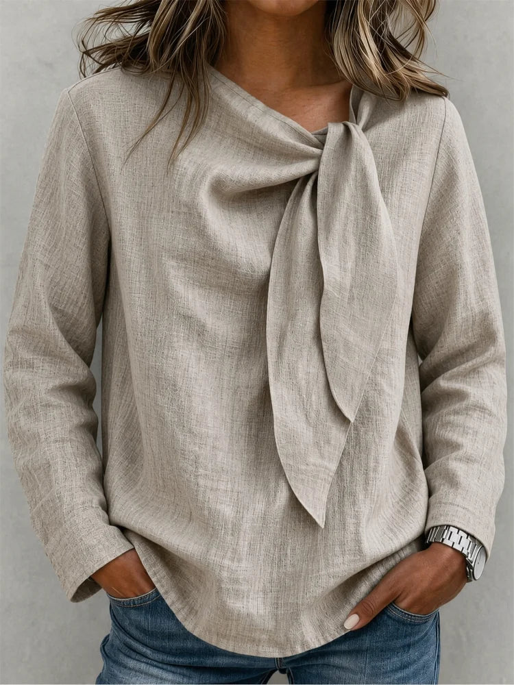 Women's Loose Linen Blended V Neck Long Sleeve Shirt
