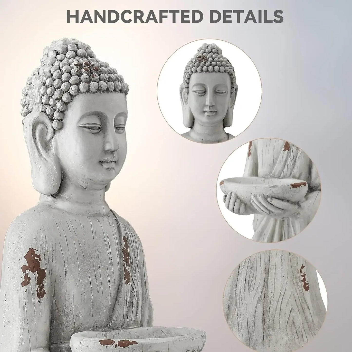 Meditative Buddha Statue Birdfeeder Zen Garden Sculpture Outdoor Decor