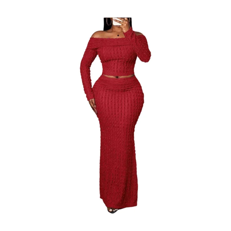Off Shoulder Crop Top Mermaid Maxi Skirt Matching Set